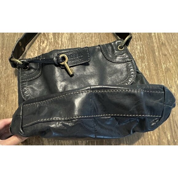 Vintage Fossil Boho Black Shoulder Bag Y2k Biker Hippie Pockets Key Tag Stitch - Picture 8 of 16
